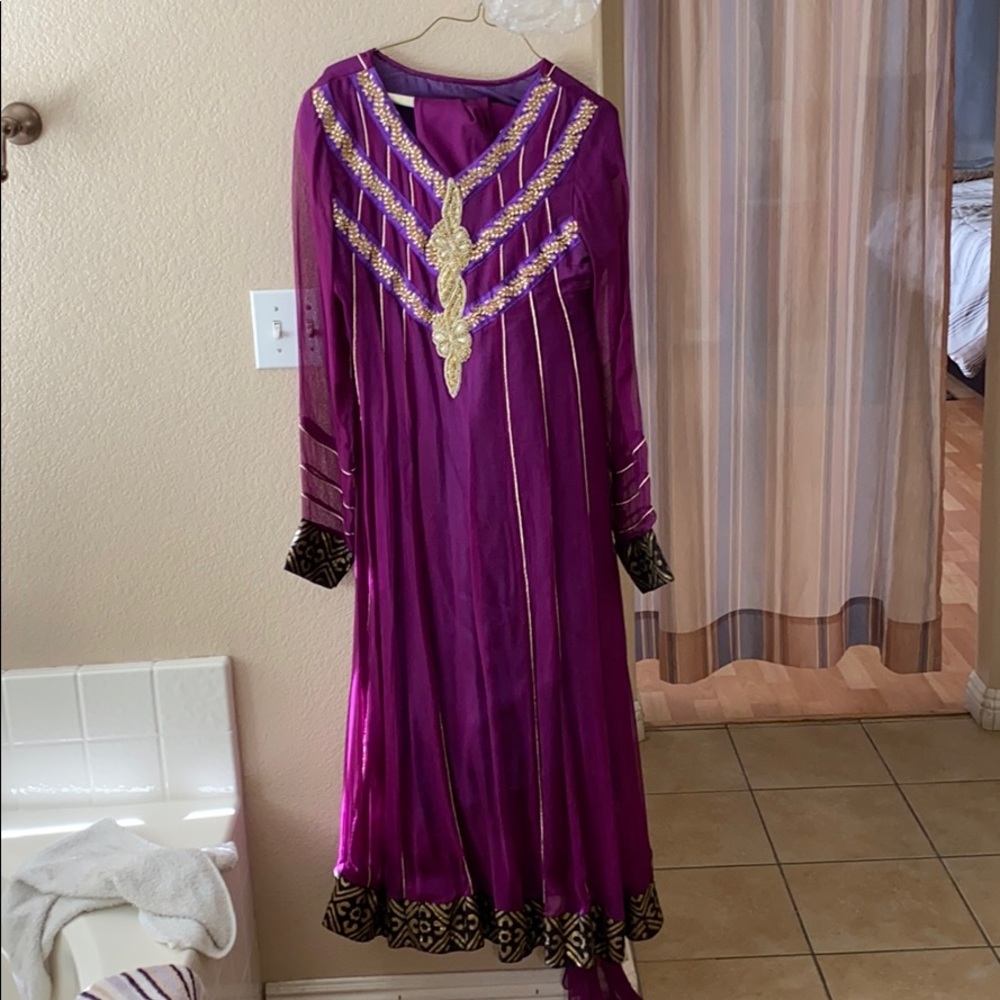 3 pc purple and gold indian anarkali kaftan
